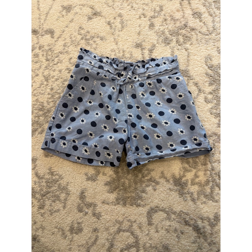 Hanna Andersson Girls Blue Daisy Polka Dot Paperbag Waist Shorts Size 8 130cm